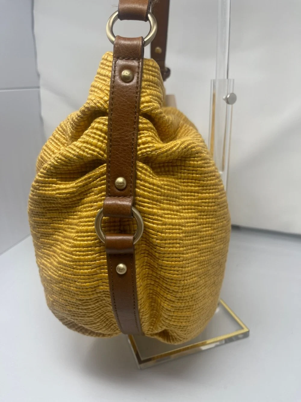 Furla Mustard yellow textured leather hobo bag